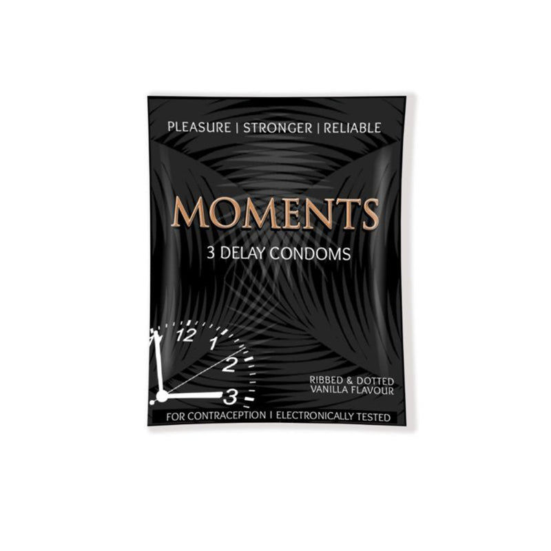 10 packs of MOMENTS DELAY Condoms (Ribbed & Dotted) Vanilla Flavour (30 Condoms)