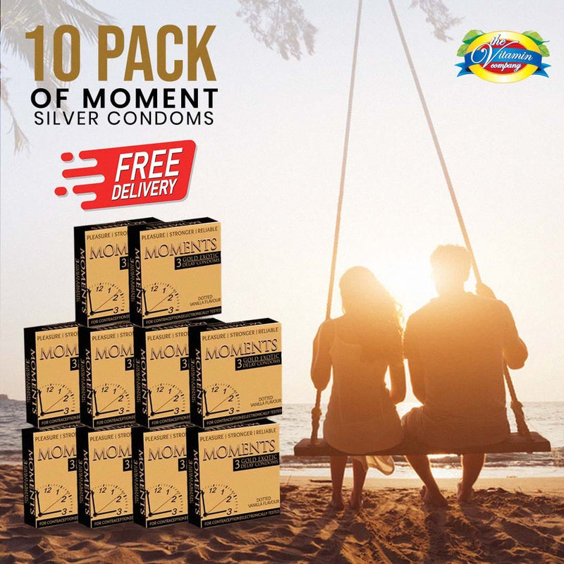 10 packs of MOMENTS Gold Exotic DELAY Condoms (30 Condoms)