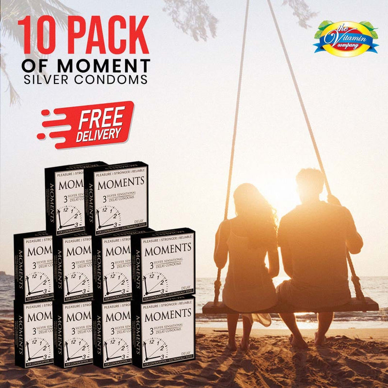 10 packs of MOMENTS Silver Sensational DELAY Condoms (30 Condoms)